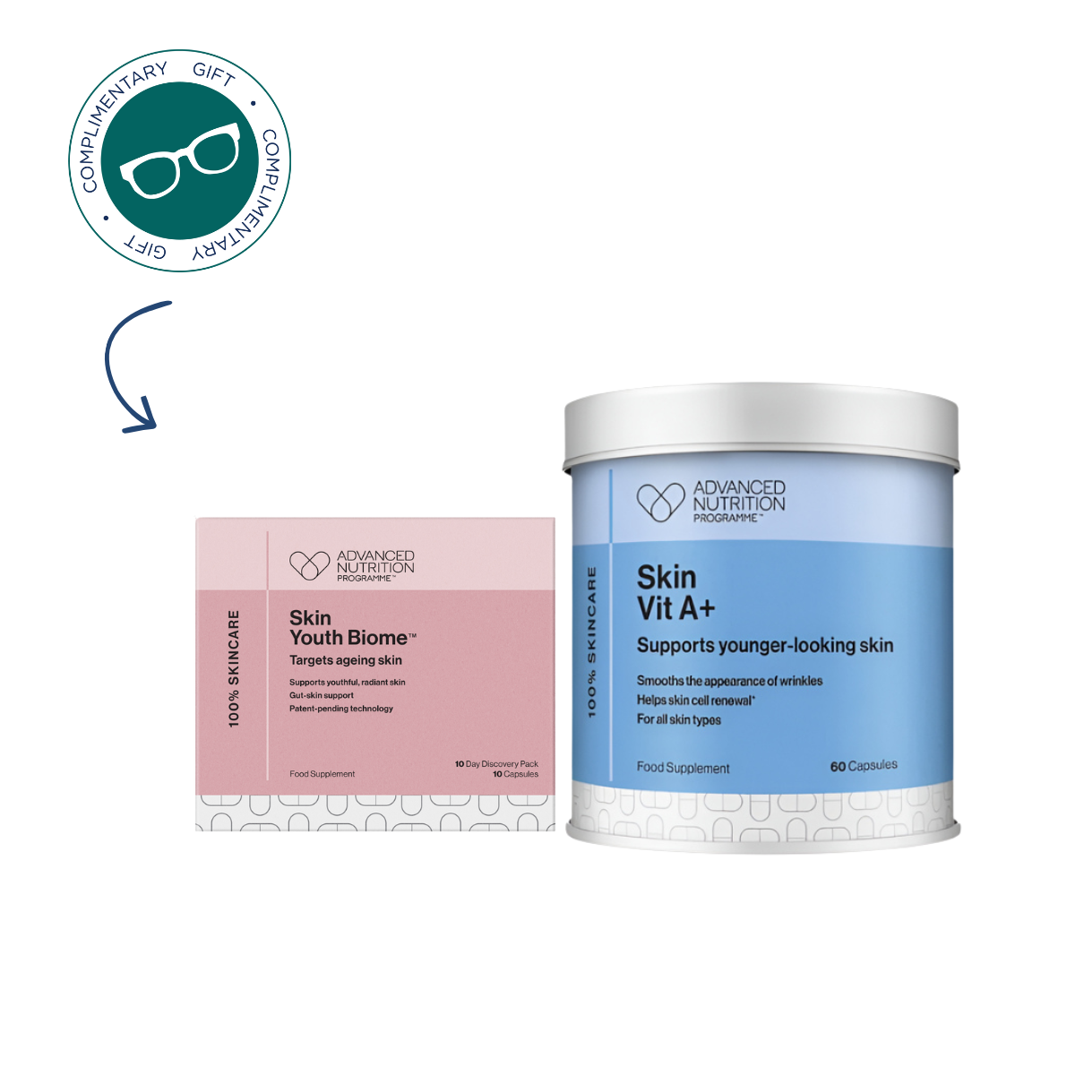 Advanced Nutrition Programme Skin Vit A+ & COMPLIMENTARY Skin Youth Biome 10 pack