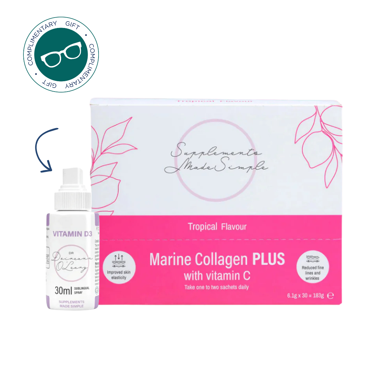 Supplements Made Simple Marine Collagen PLUS with Vitamin C & Complimentary Vit D Spray