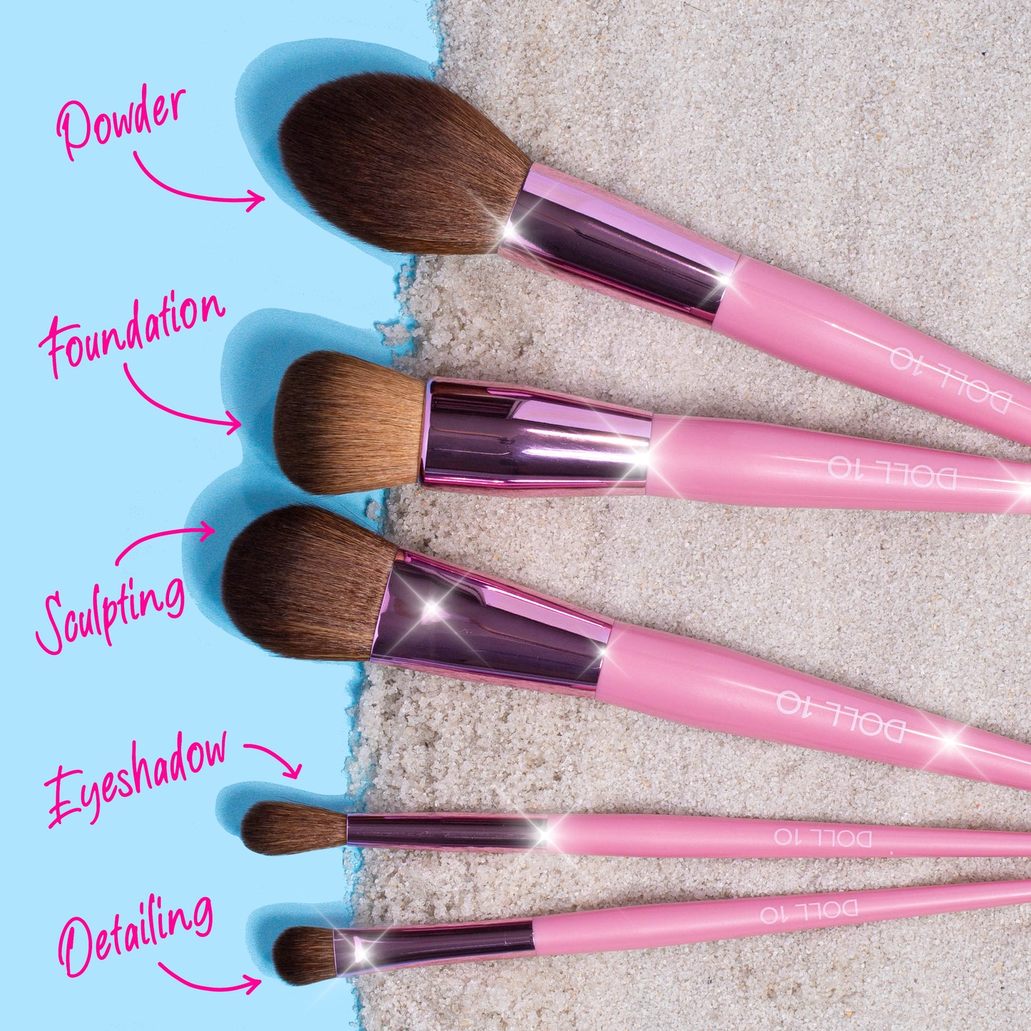 Doll 10 Seas The Day - 5 piece vegan brush collection with bag Gift Set