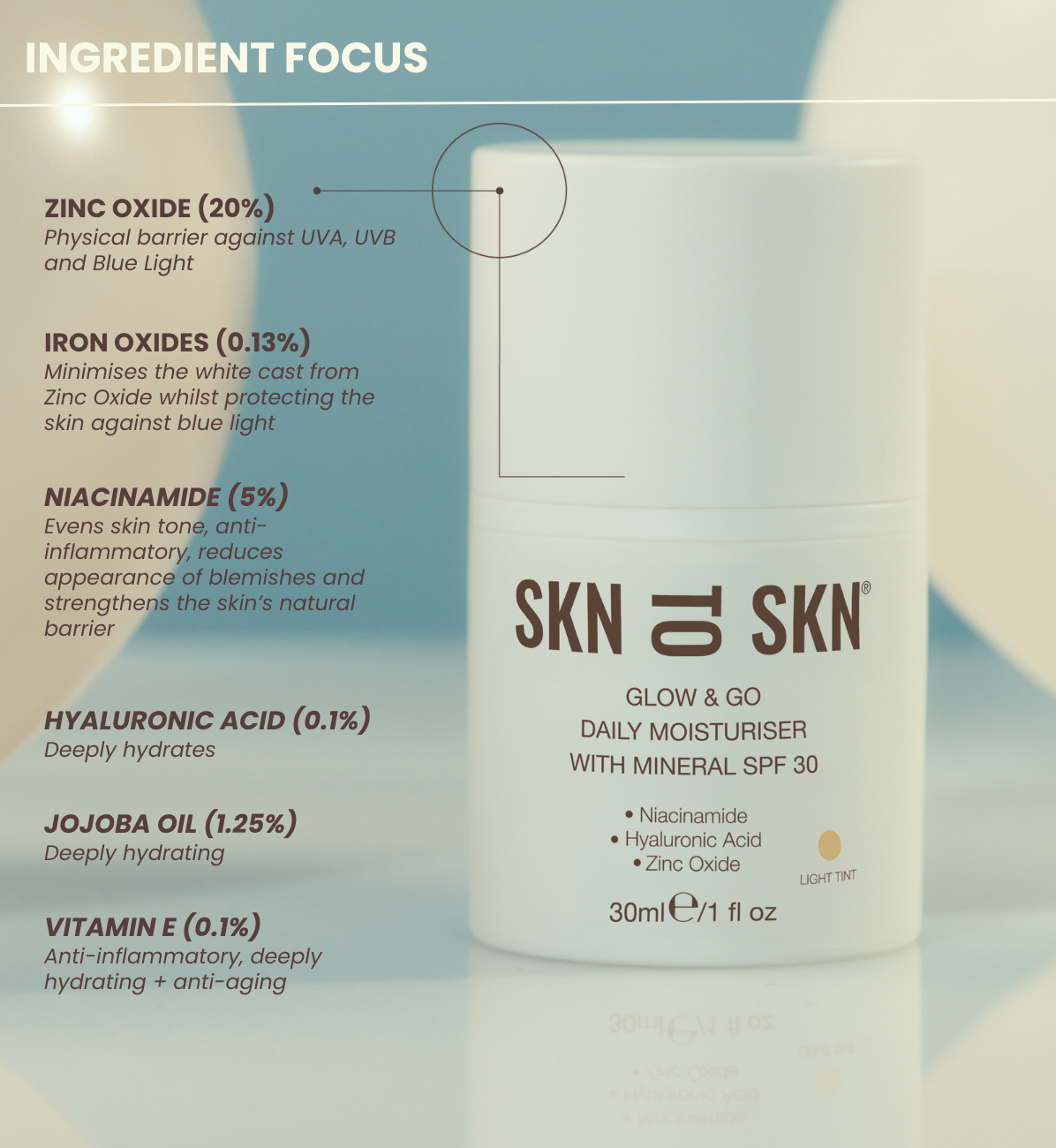 SKNTOSKN Glow & Go Daily Moisturiser with Mineral SPF30 - Light Tint