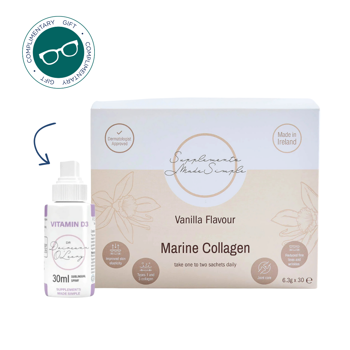 Supplements Made Simple Vanilla Marine Collagen & Complimentary Vitamin D3 Spray