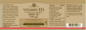 Solgar Vitamin D3 (Cholecalciferol) 4000 IU (100 µg) Vegetable Capsules 12543640